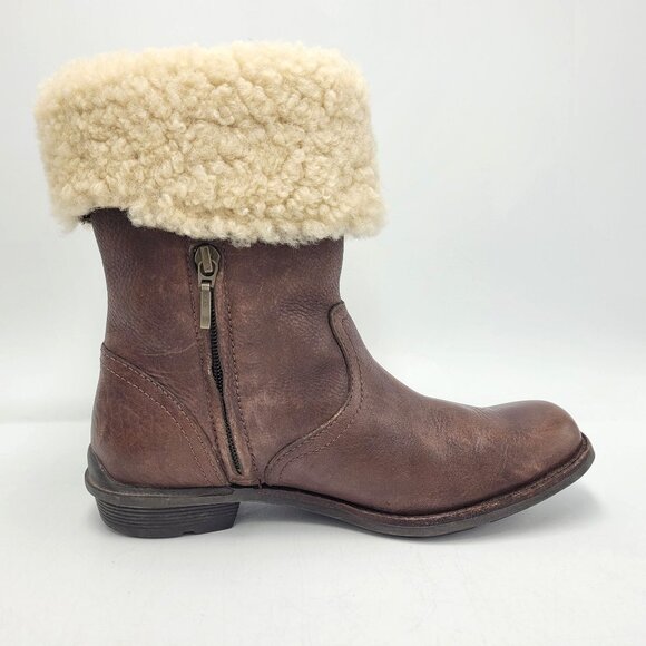 Ugg Bellevue Women's Sz 6.5 Leather & Genuine Sheepskin Wool Winter Boots Brown - Picture 5 of 16